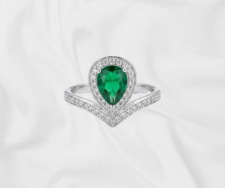 peridot Gemstone Ring — Pear Cut V Band