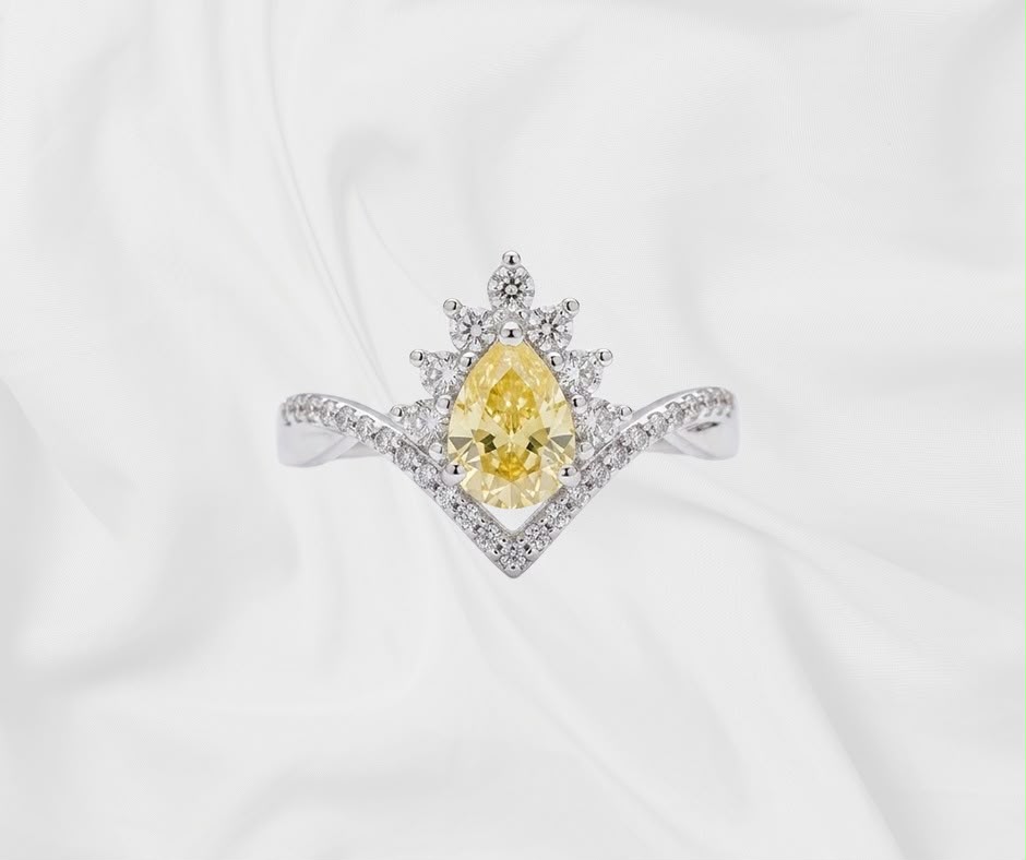Natural Yellow Sapphire Ring — Pear Cut Crown