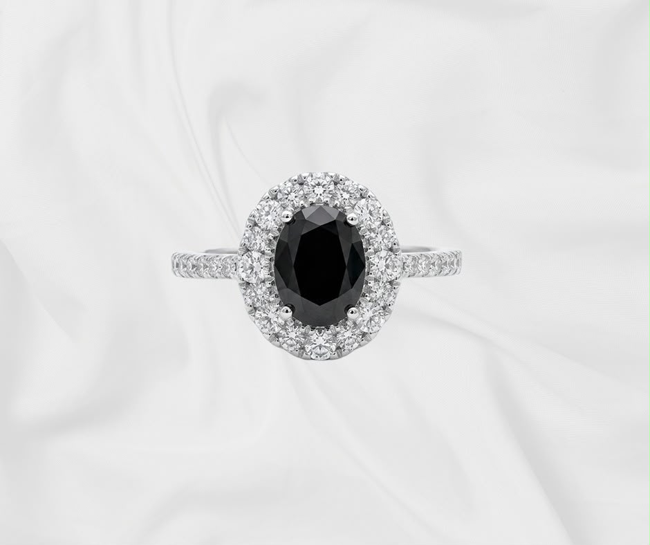 Black Spinel Halo Ring — Oval Cut