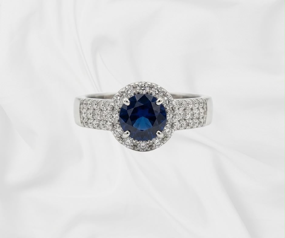 Natural Blue Sapphire Halo Ring 
