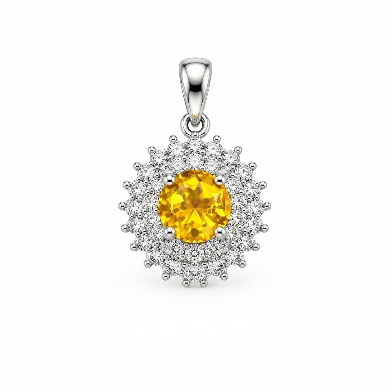 Natural Yellow Sapphire Pendant — Double Halo