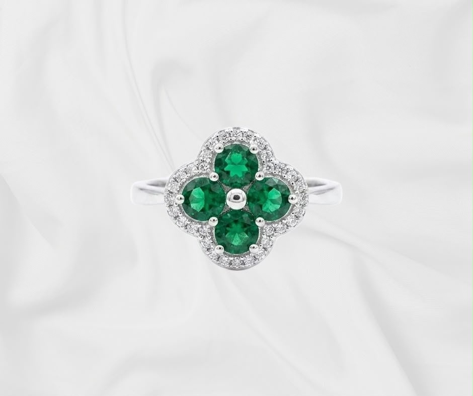 Green zircon Ring — Four Stone Clover Cluster