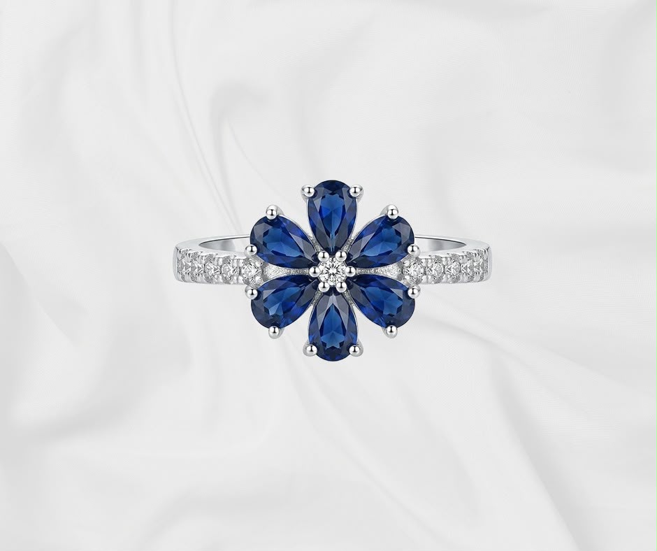 Natural Blue Sapphire Floral Ring 