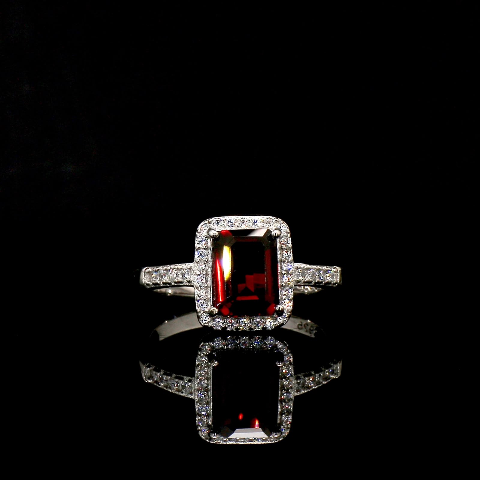 Red Garnet Ring — Emerald Cut