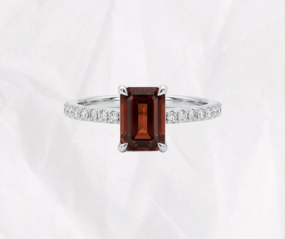 Natural Garnet Ring — Emerald Cut Solitaire