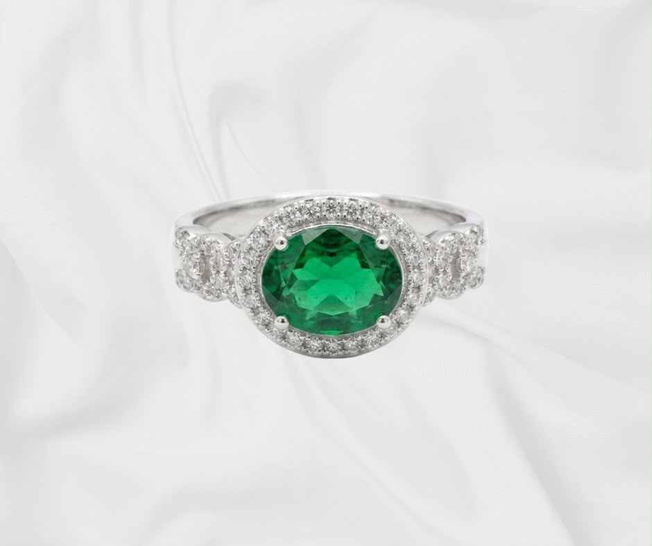 peridot Gemstone Ring — Round Halo with Cluster Shoulders