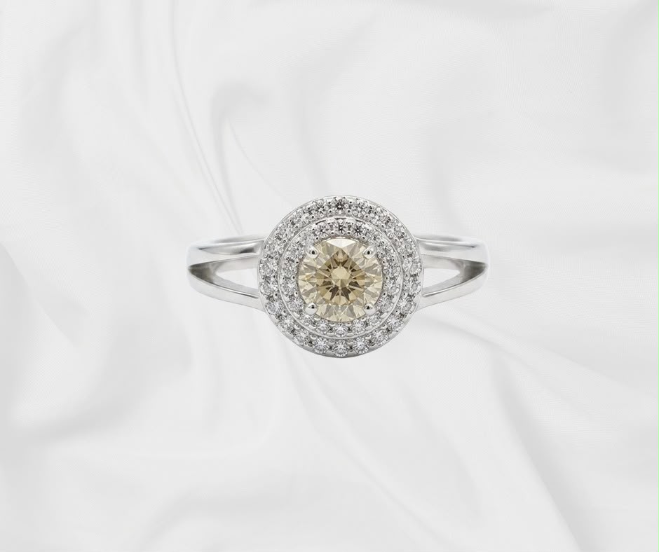 Natural Yellow Sapphire Ring — Double Halo