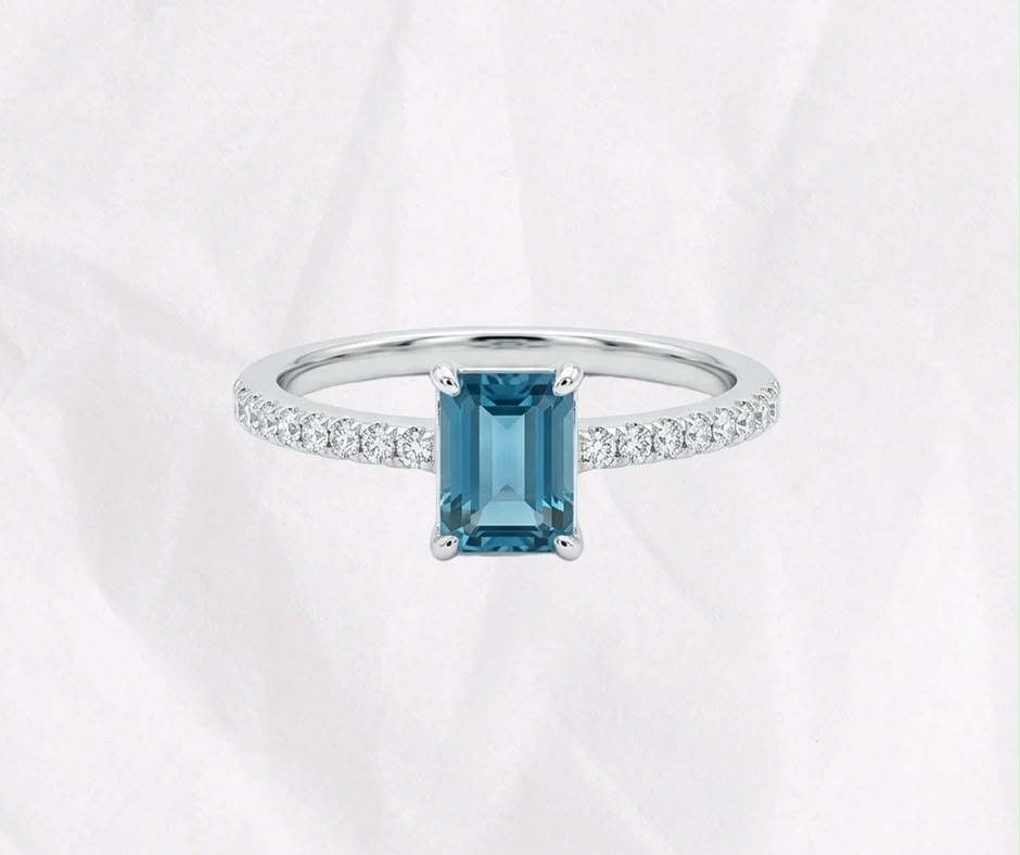 Natural London Blue Topaz Ring — Emerald Cut Solitaire