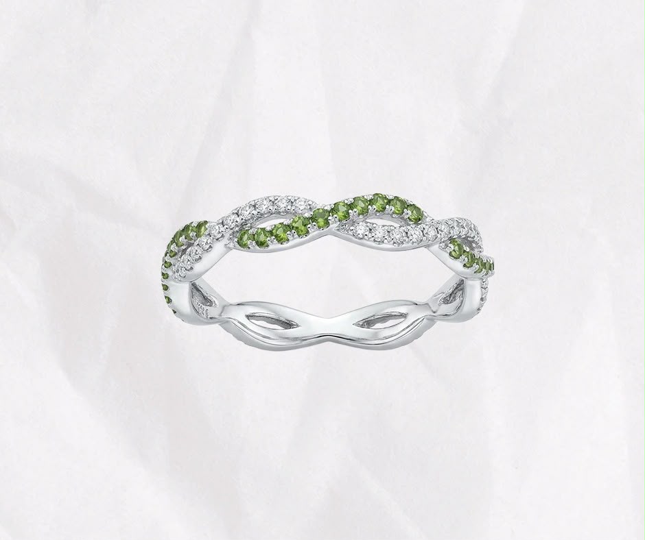 Natural Peridot Ring — Infinity Twist Eternity Band