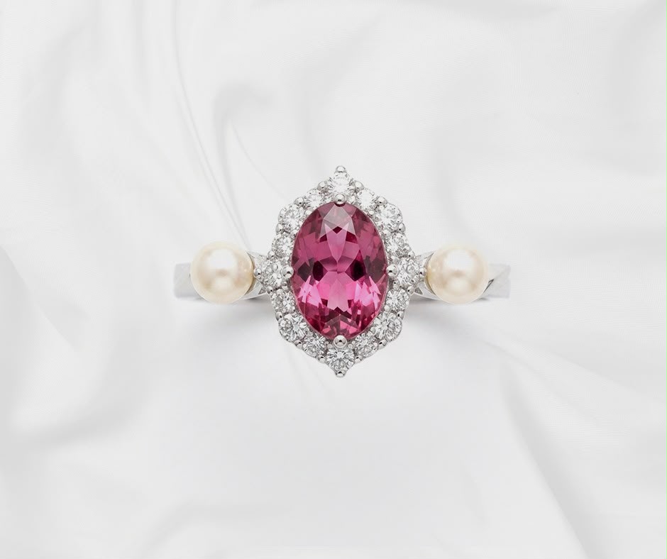 Natural Pink Sapphire and Pearl Ring 
