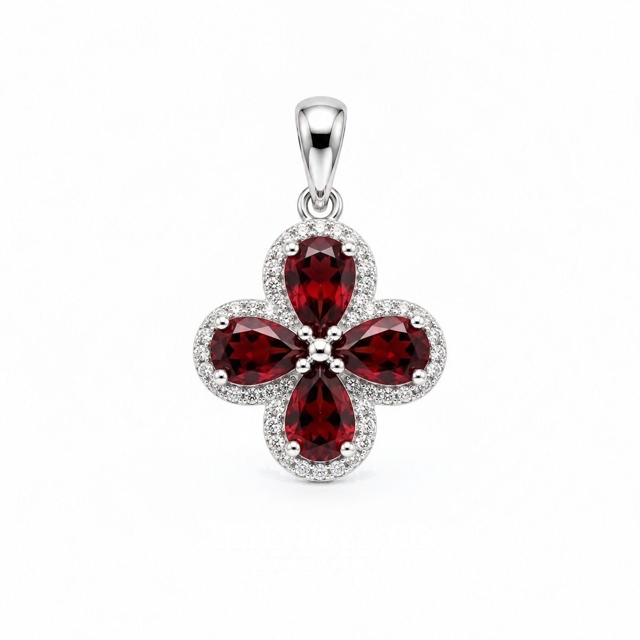 Natural Red Garnet Clover Pendant